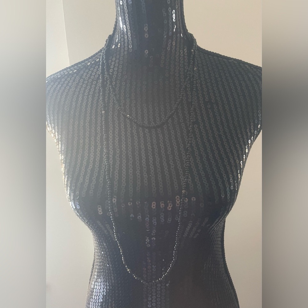 Black Glass Seed Bead Necklace 29”